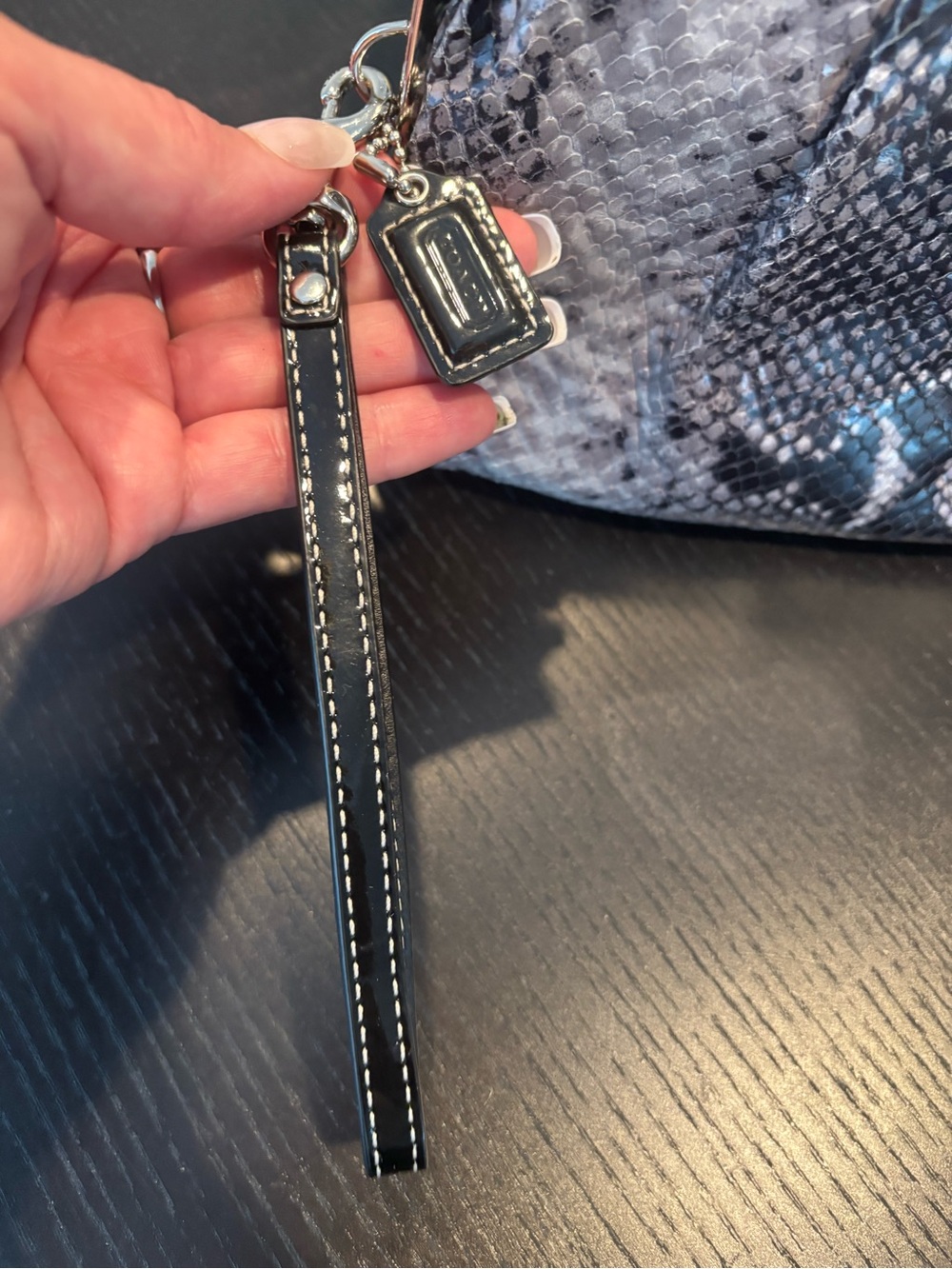 COACH Snake-Print KISSLOCK Wristlet Clutch in Gray and Black - Picture 10 of 10
